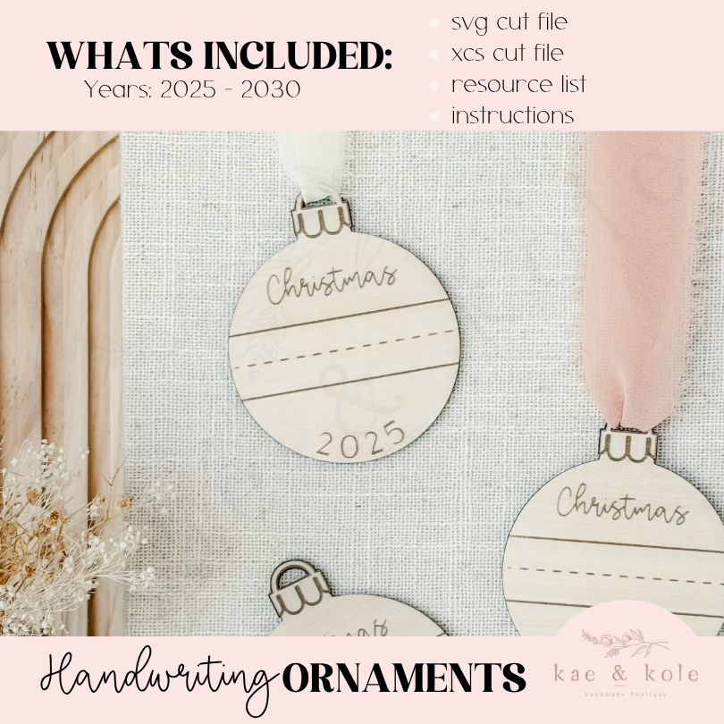Kids Handwriting Ornament SVG - Laser Cut File with Dotted Line Detail for Childs Name - Christmas
