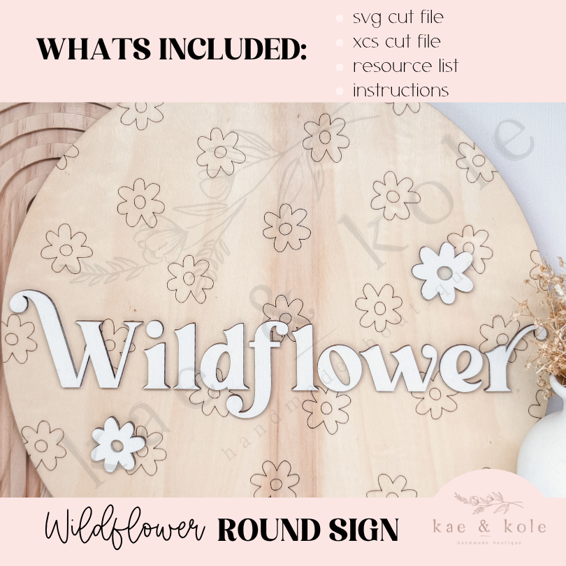 Wildflower Round Sign SVG – Laser-Cut Baby Nursery Decor File with Daisy Detail