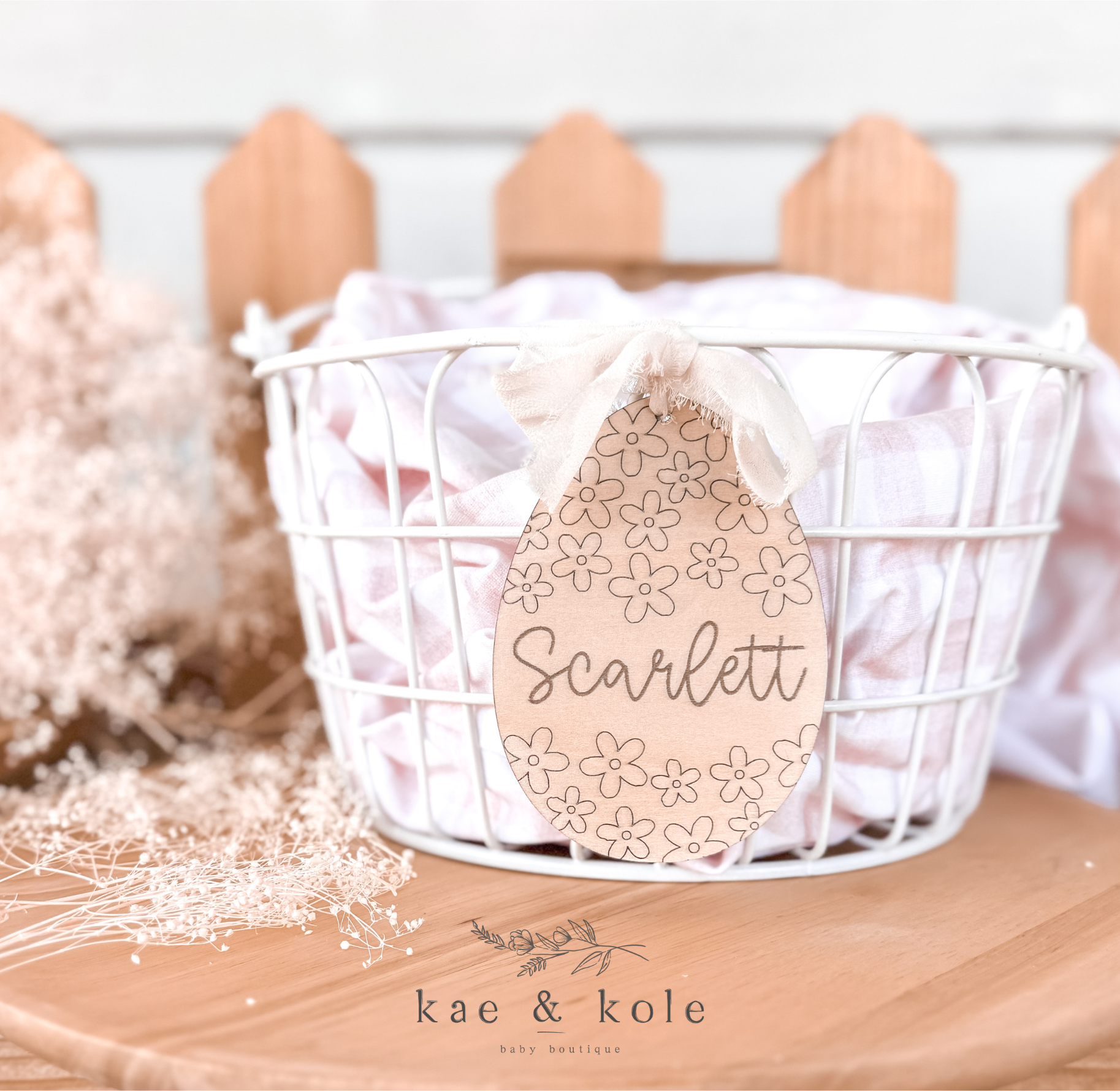 Custom Wooden Easter Tags | Basket Decor | Rattan Design Bunny Egg | Handmade Gifts | Name Tags - EllaLaine