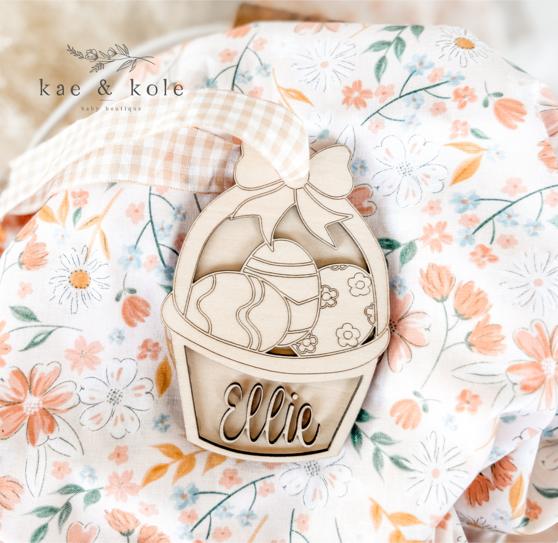 Custom Wooden Easter Tags | Basket Decor | Rattan Design Bunny Egg | Handmade Gifts | Name Tags - EllaLaine