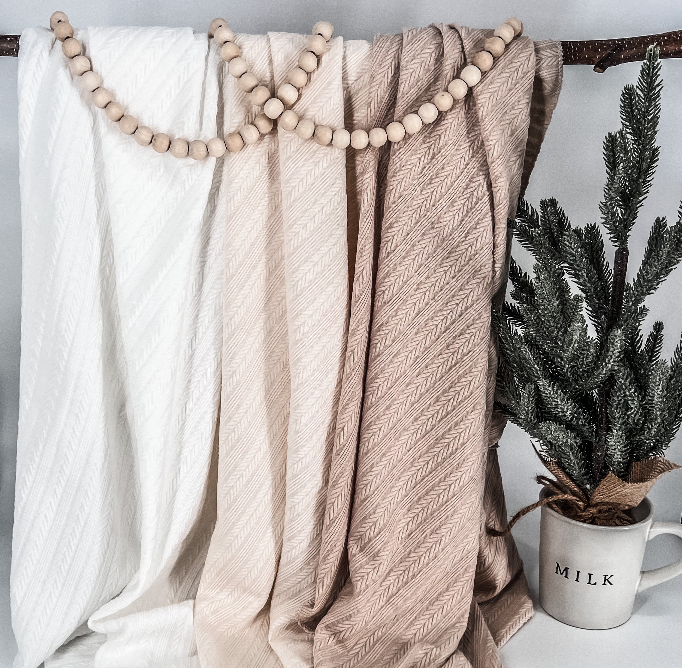 White 3pc Baby Swaddle Set | Turban Hat | Baby Headband | Swaddle Blanket - EllaLaine