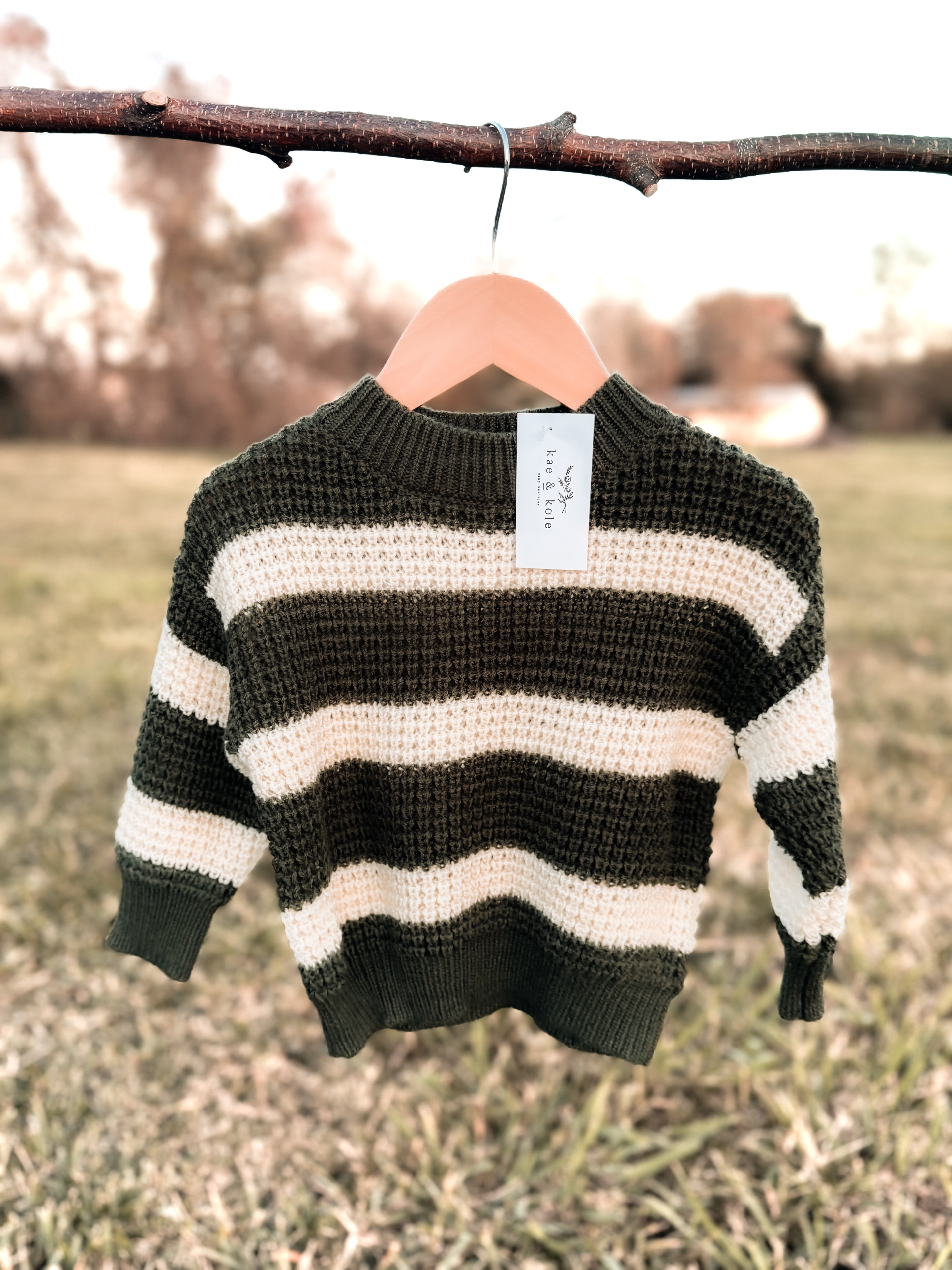 Green Knit Striped Sweater | Cozy Knit Sweater for Baby and Toddler | Christmas Gift | Warm and Stretchy - EllaLaine