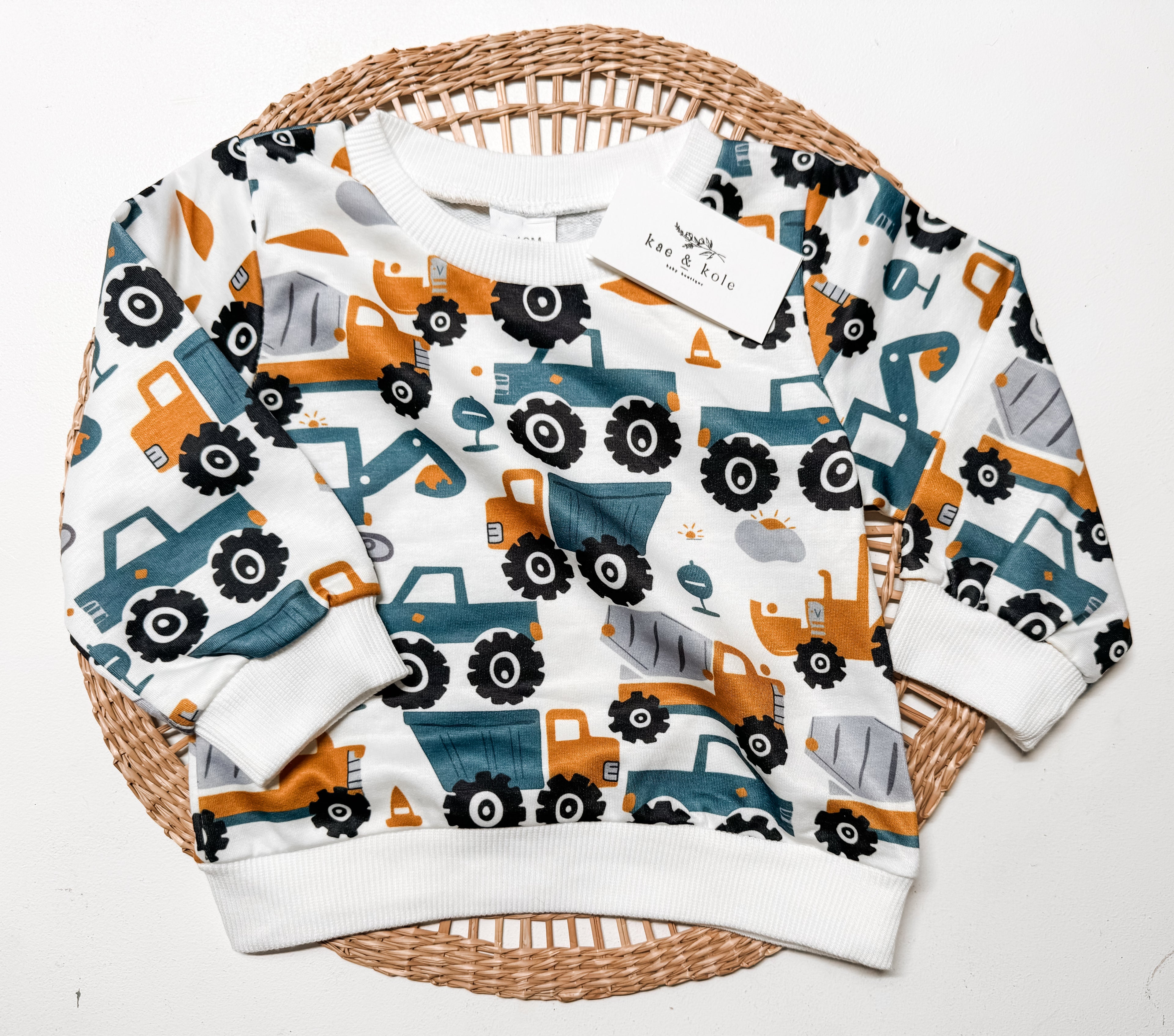 Construction Sweatshirt | Cozy Crewneck for Baby and Toddler | Christmas Gift | Light and Comfy | Tractor, Dump Truck, Excavator - EllaLaine