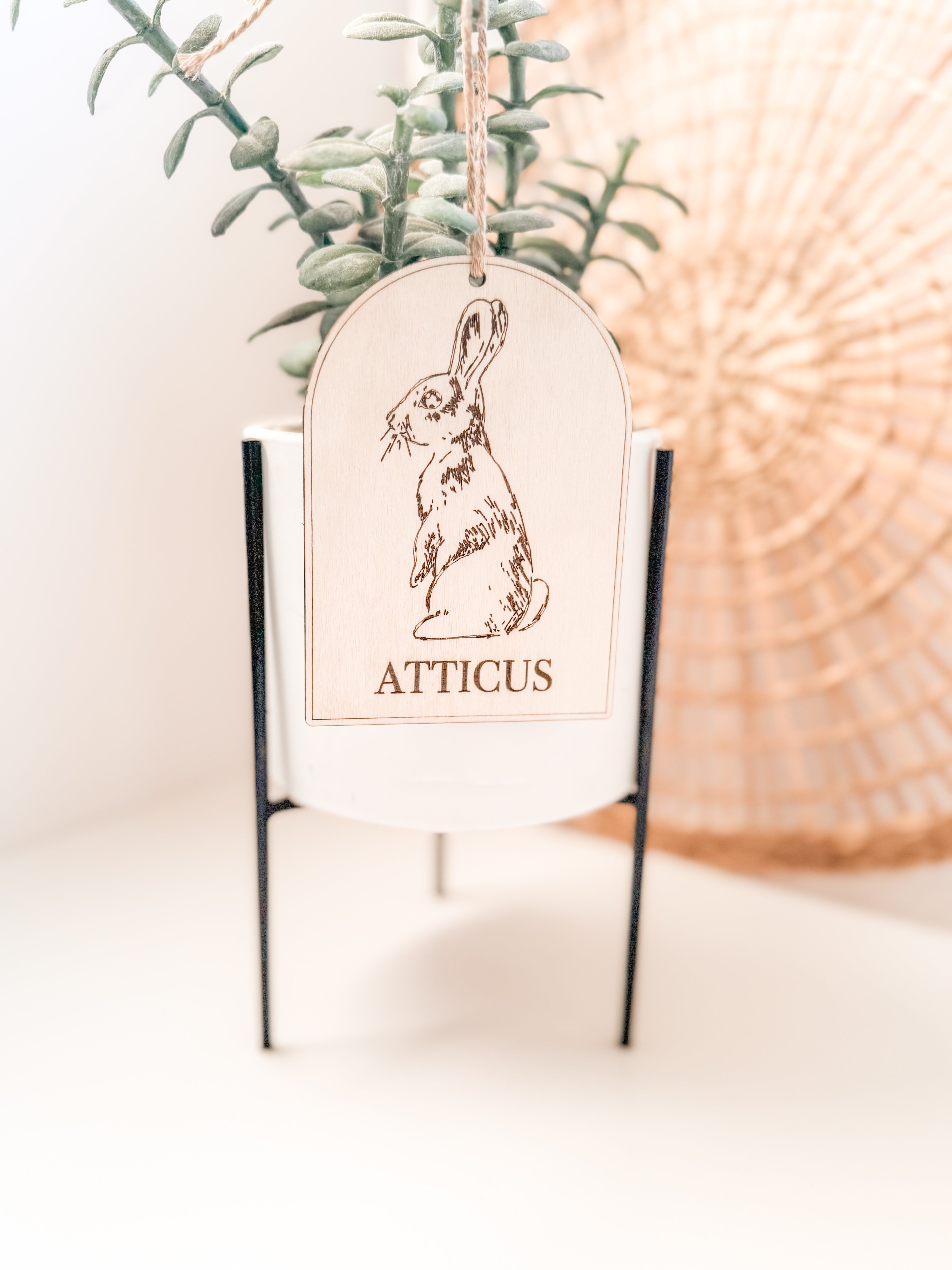 Custom Wooden Easter Tags | Basket Decor | Rattan Design Bunny Egg | Handmade Gifts | Name Tags - EllaLaine