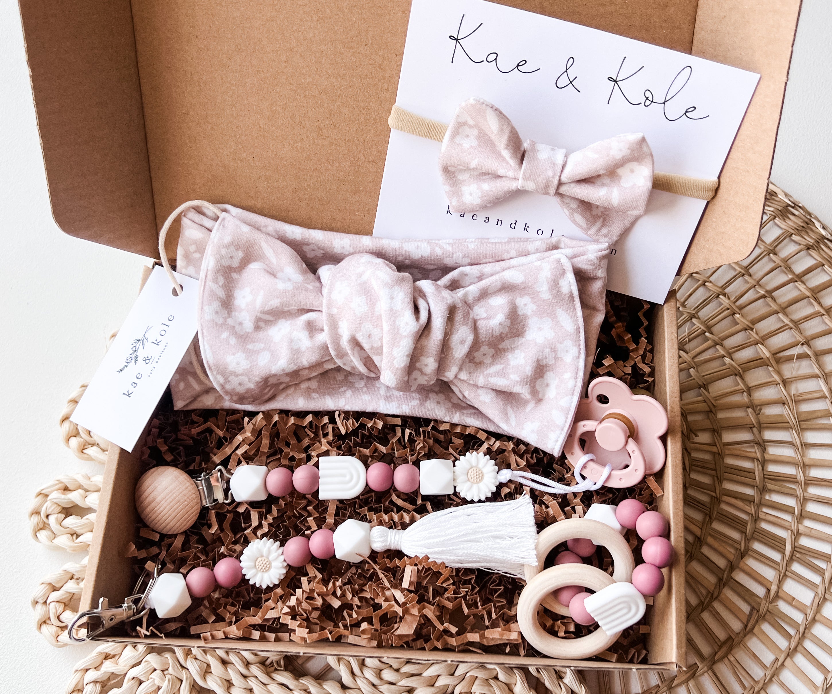 6pc Boho Mauve Pacifier Clip Gift Set - EllaLaine