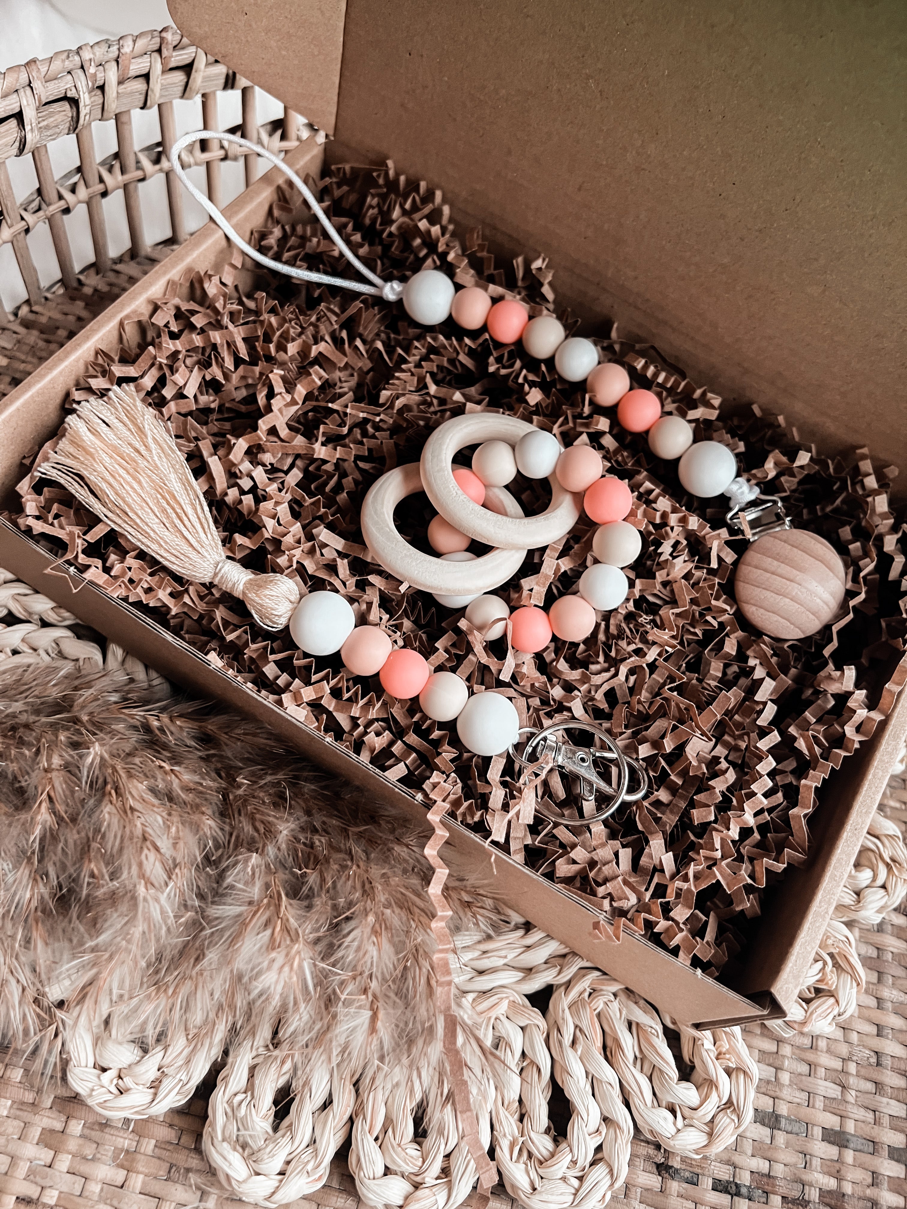 3pc Peachy Pink Pacifier Clip Gift Set - EllaLaine