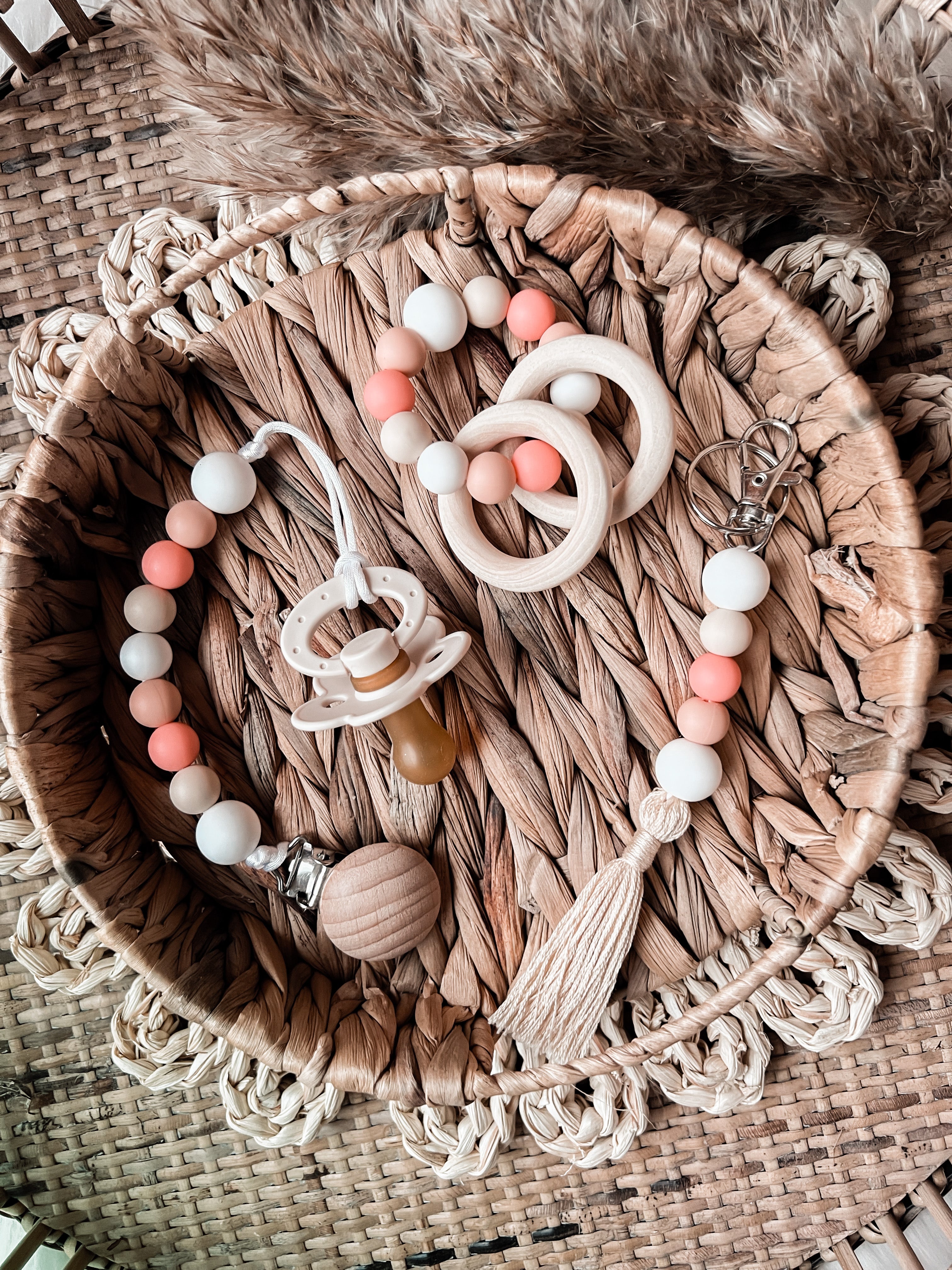 3pc Peachy Pink Pacifier Clip Gift Set - EllaLaine