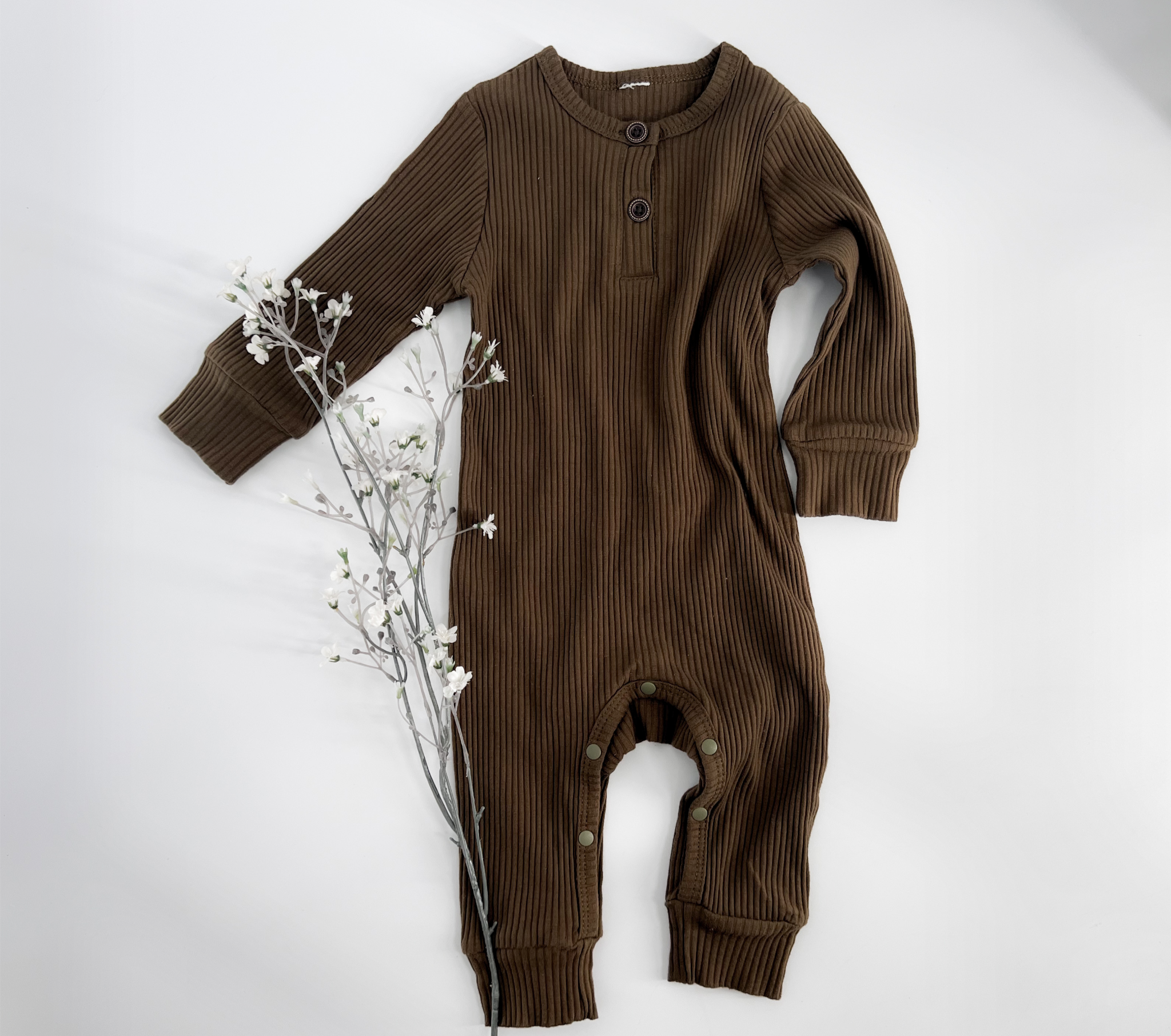 Henley Olive Unisex Ribbed Baby Jumpsuit - EllaLaine