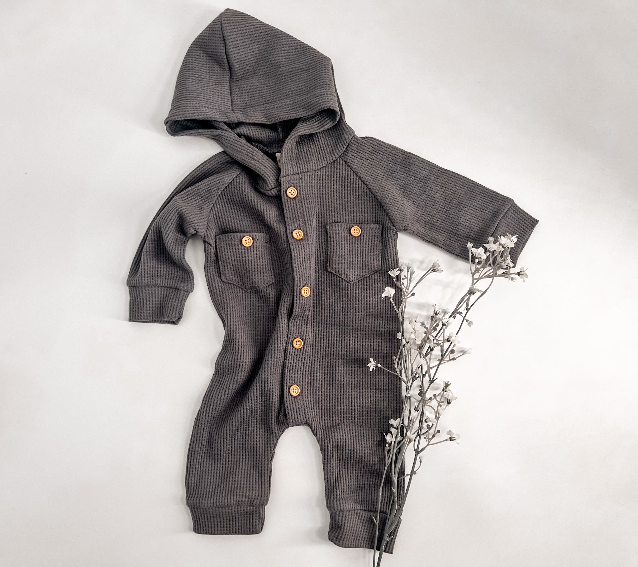 Waffle Knit Baby Button Romper | Unisex - EllaLaine