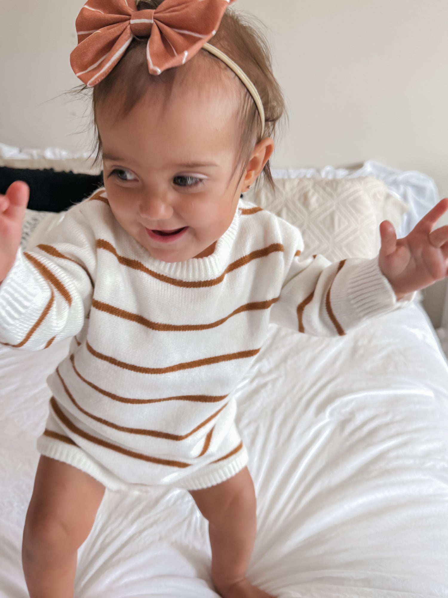 Pumpkin Stripes Baby Romper | Knit Sweater - EllaLaine