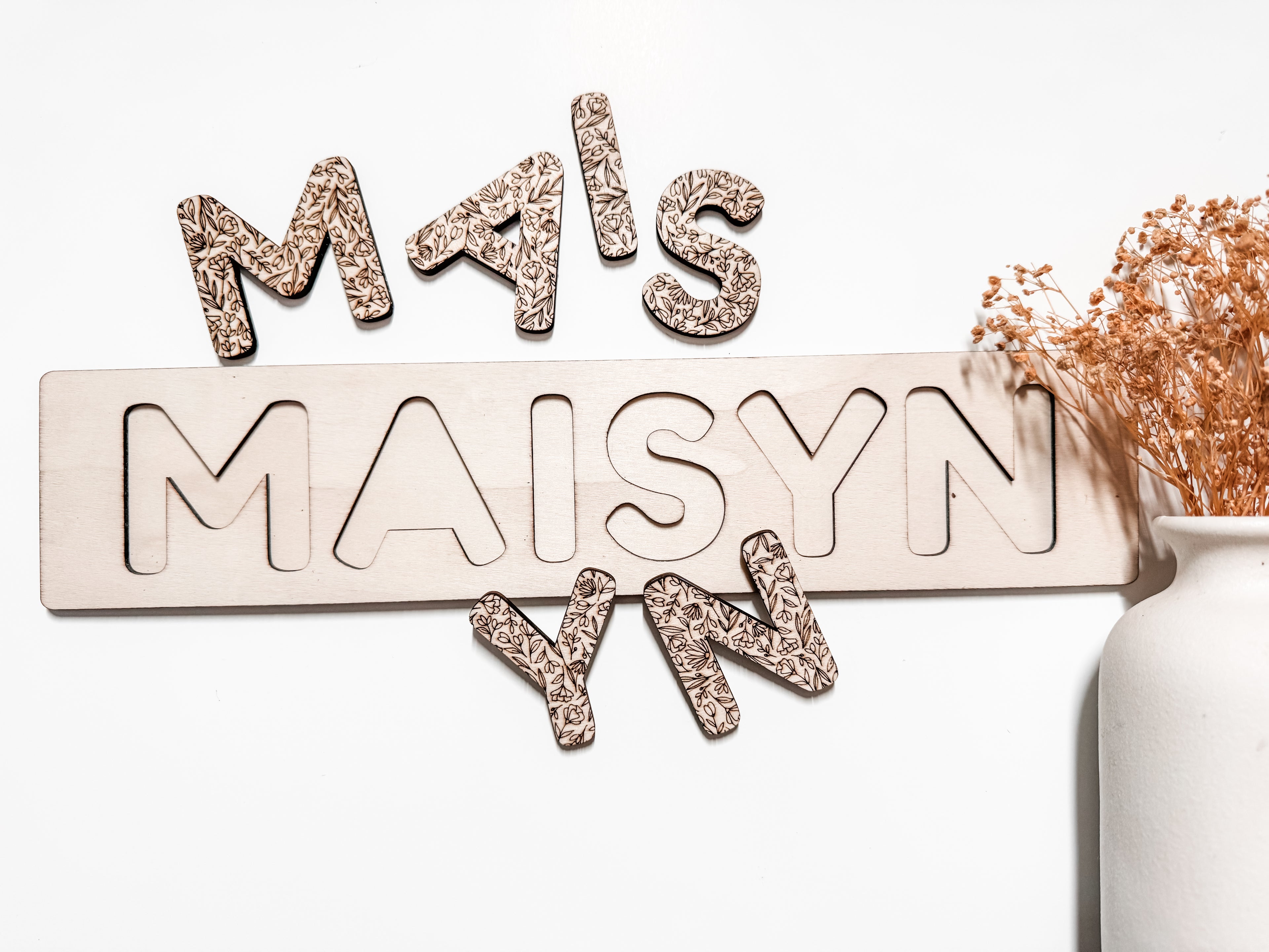 Custom Wooden Name Puzzle - Wildflower Letters - EllaLaine