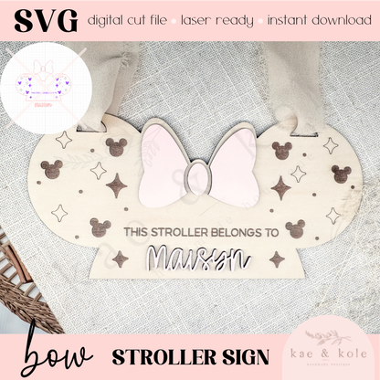 SVG Bow Stroller Sign File | XTool Laser Cut File | Wood XCS | Kids Xtool | Handmade Birthday Gift | Baby Decor Digital Download | Mouse - Kae &amp; Kole