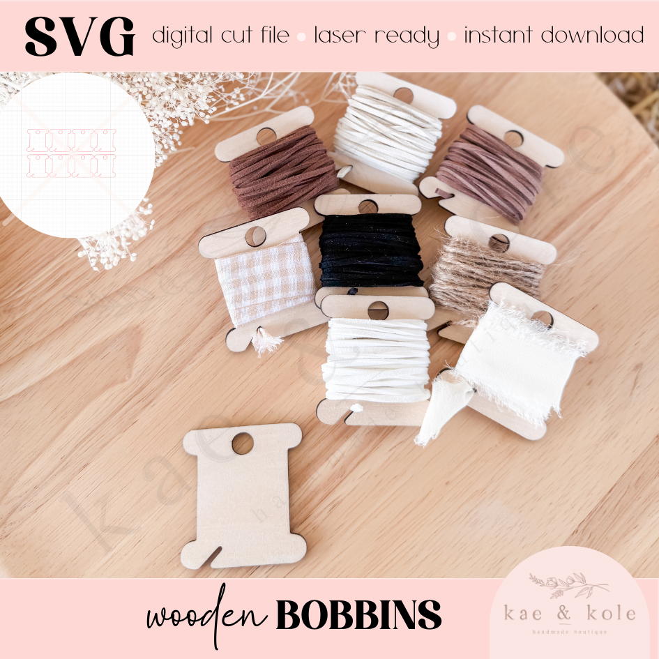 SVG Wooden Bobbin File | Laser Cut File | Custom Wood | Embroidery and Sewing Tools Xtool File | Handmade | Thread Spool | Ribbon Organizer
