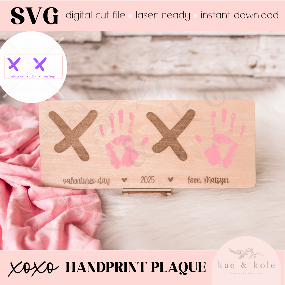SVG Wooden VDay Gift Sign | Laser Cut File | Handprint Decor | Valentines Day for Mom | Handmade Gifts | Engraved Plaque | Keepsake