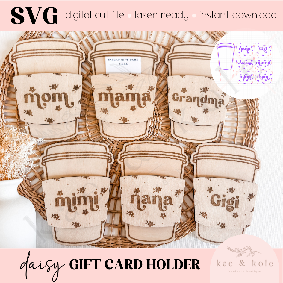 SVG Wooden Daisy Gift Card Holder | Laser Cut File | Mom Home Decor | Grandma Gift | Handmade Gifts | Engraved Keepsake | Gigi, Mimi, Nana