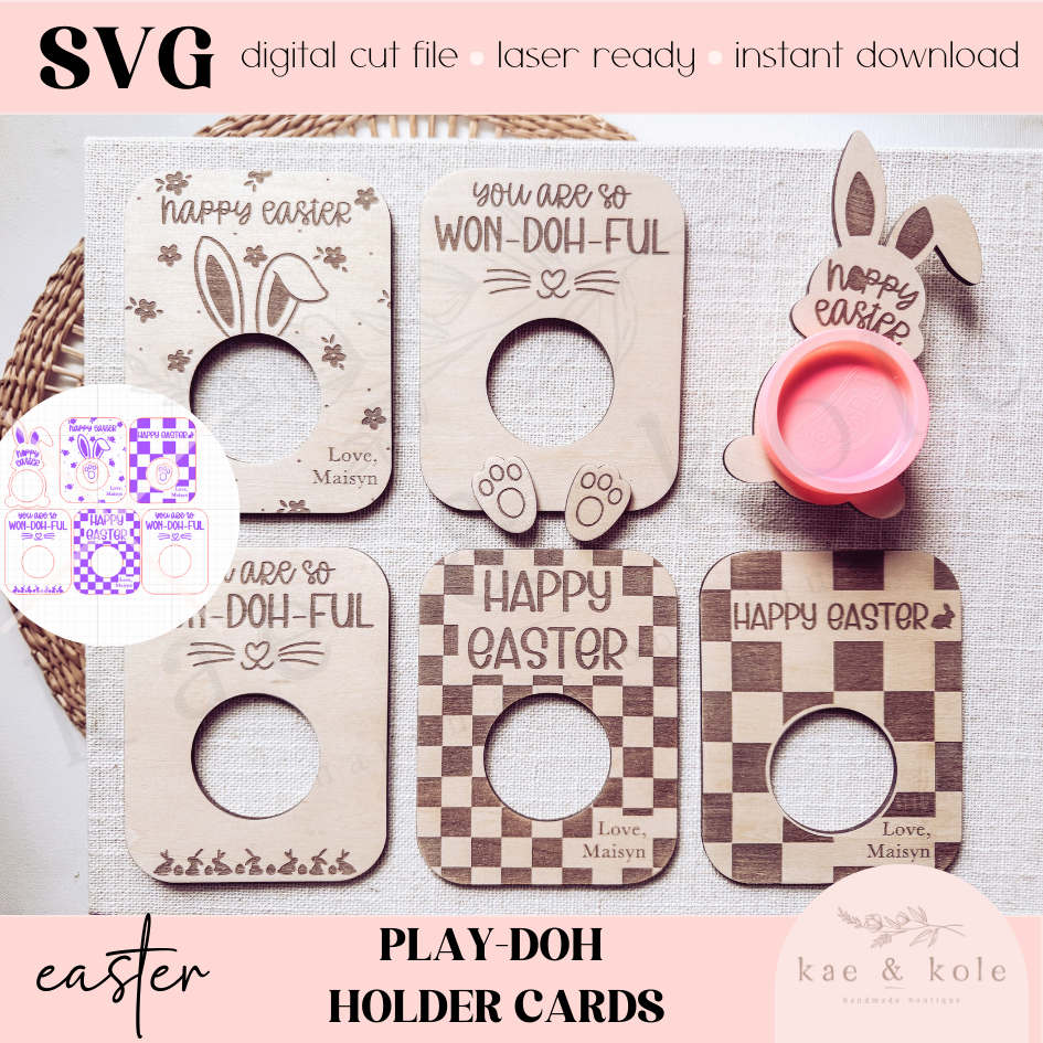 SVG Play-Doh Cards Set | Floral Easter Egg | Dinosaur  | Easter Wooden Decor | Gifts for Kids | Laser Cut | Toy Holder | Class Party Favors