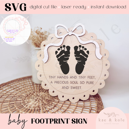 SVG Baby Hand &amp; Footprint Sign File | Laser Engraved Cut File | Newborn | Shelf Decor Xtool File | Handmade Gift | Coquette Bow Pink