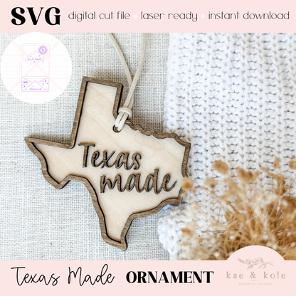 Texas Made Ornament SVG - Laser Cut File for Christmas Tree Decor