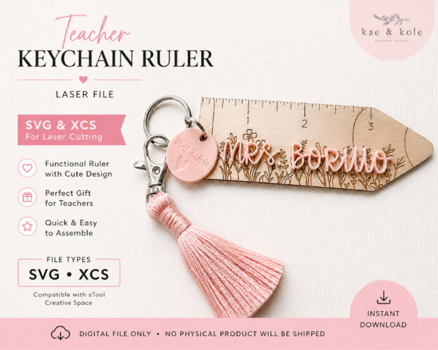 Teacher Ruler Keychain SVG – Laser-Cut Wood Acrylic Pencil Keychain Design for Teachers - Kae &amp; Kole
