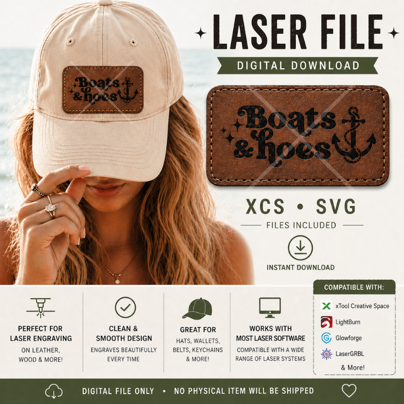 Leather Patch SVG – Laser Engrave File for Hat Patches - Boats and Hoes Design - Kae &amp; Kole