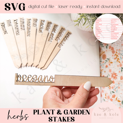 SVG Herb Plant Stakes | 24 Designs | Laser Cut File | Plant Decor | Handmade Gifts | Laser Engraving | Garden Sign Markers | XCS XTool
