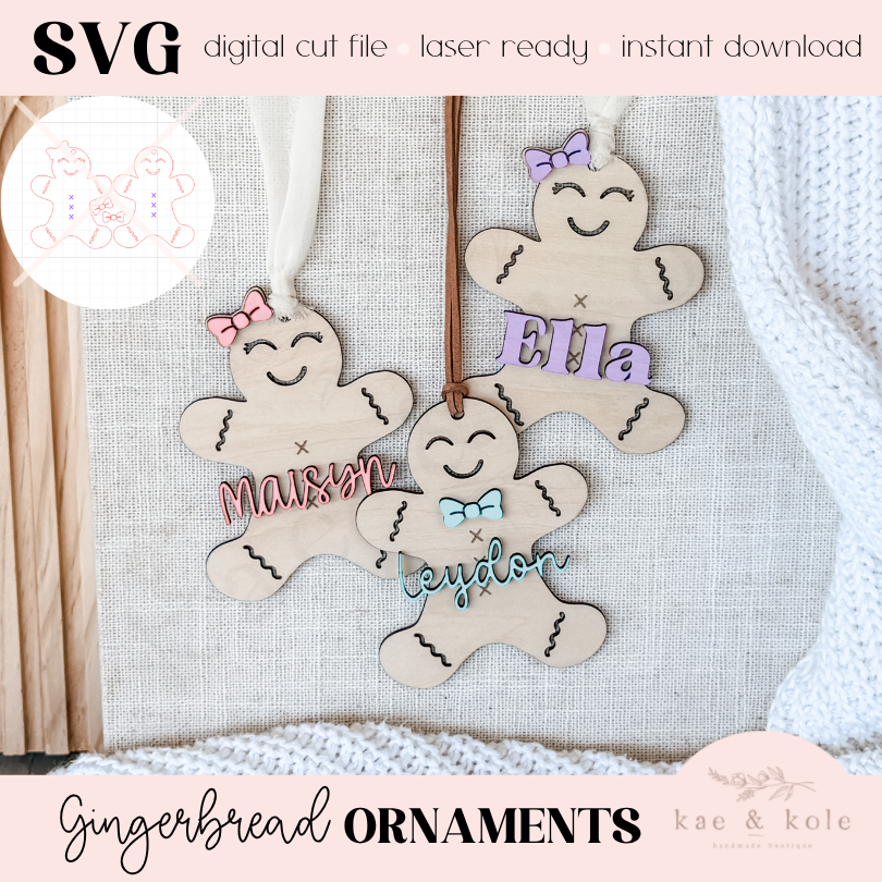 Gingerbread Ornament SVG - Laser Cut File for Christmas with Bow Detail