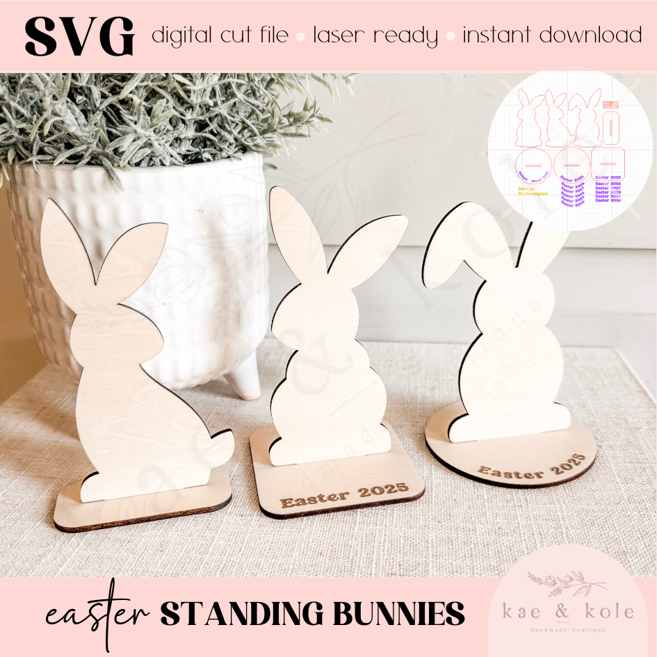 Wooden SVG Standing Bunnies Set | Easter Bunny | Kids Painting Project | Easter Bunny Decor | Easter Wooden Bunnies with Stands | Laser Cut