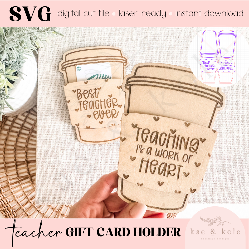 SVG Wooden Teacher Gift Card Holder | Laser Cut File | Classroom Decor | Teacher Appreciation | Handmade Gifts | Engraved Keepsake