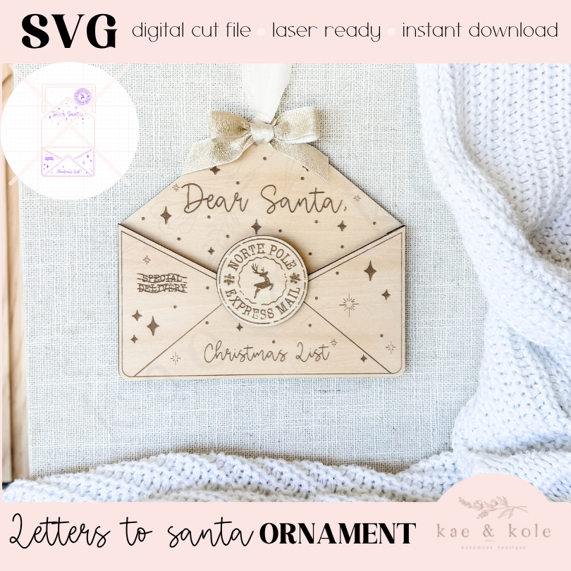 Letters To Santa Ornament SVG - Laser Cut File with Pocket for Christmas List