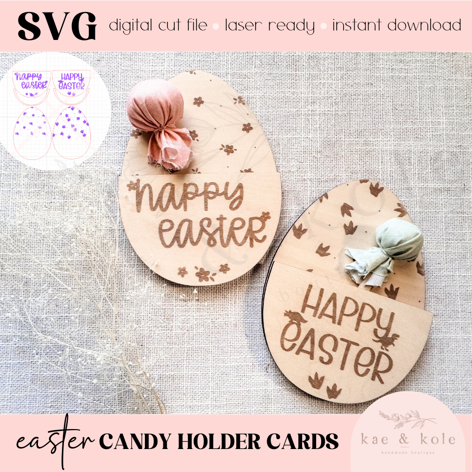 SVG Candy Cards Set | Floral Easter Egg | Dinosaur Tracks | Easter Wooden Decor | Gifts for Kids | Laser Cut | Candy Lollipop Holder | Class