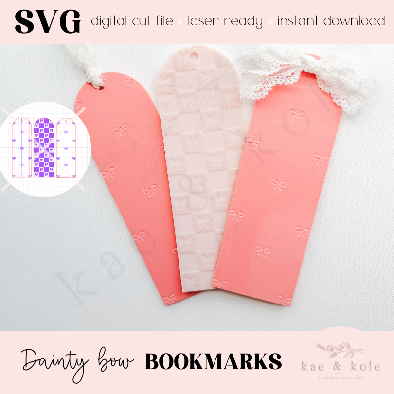 Dainty Bow Bookmark Set SVG – Laser-Engraved Acrylic for Reading