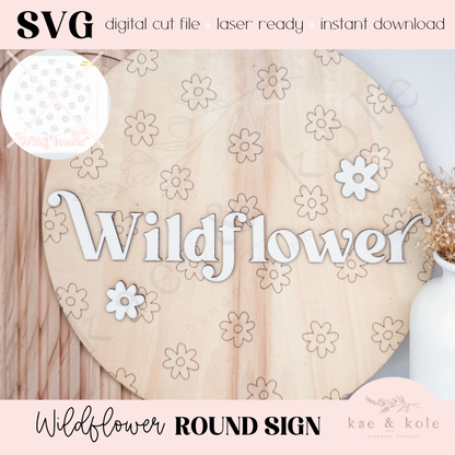 Wildflower Round Sign SVG – Laser-Cut Baby Nursery Decor File with Daisy Detail