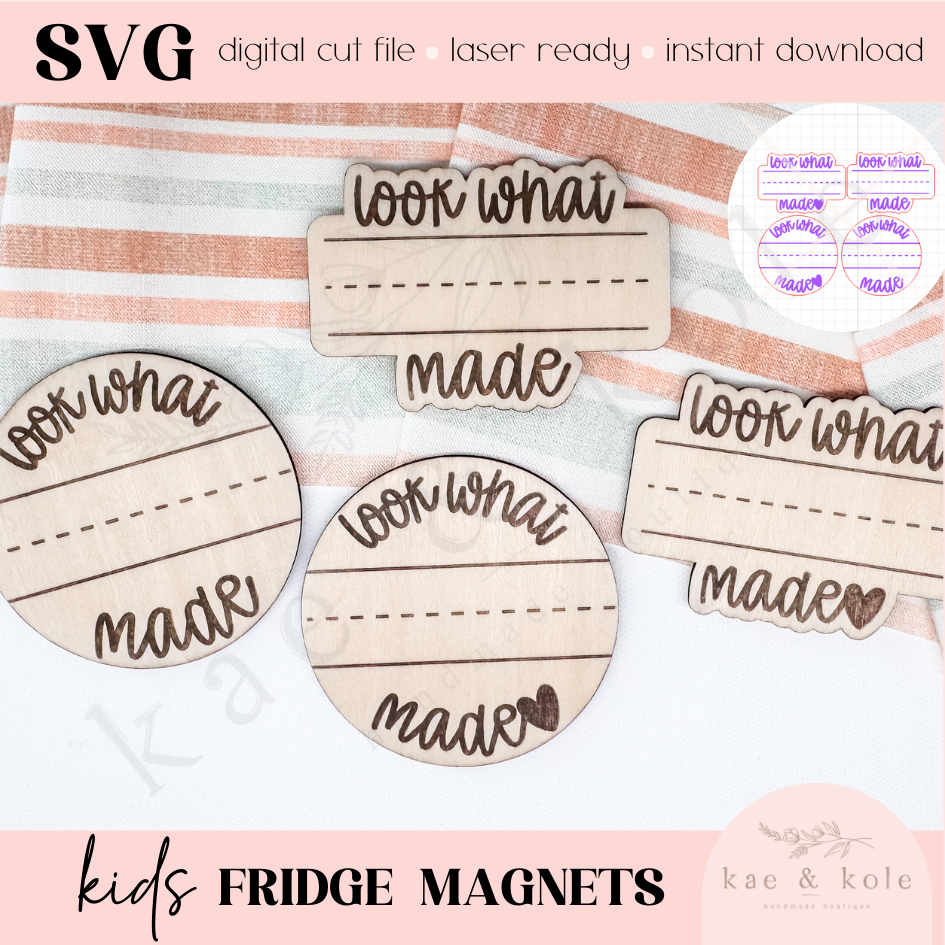 SVG Kids Magnet Set | School Project | Kids Painting | Fridge Magnets | Look What I Made | Laser Cut | Custom Wooden Decor | Refrigerator
