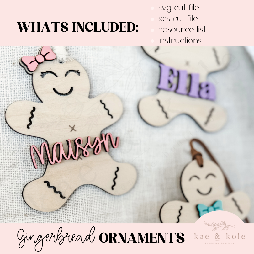 Gingerbread Ornament SVG - Laser Cut File for Christmas with Bow Detail