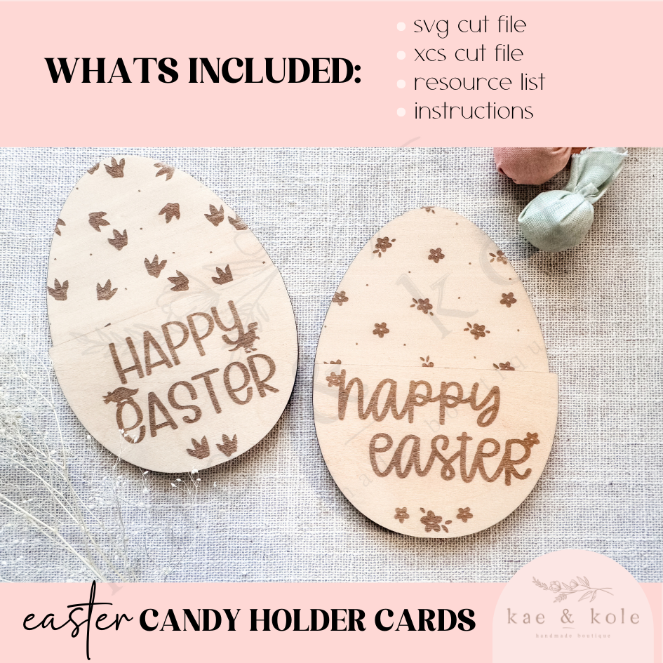 SVG Candy Cards Set | Floral Easter Egg | Dinosaur Tracks | Easter Wooden Decor | Gifts for Kids | Laser Cut | Candy Lollipop Holder | Class