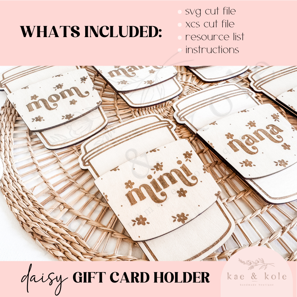 SVG Wooden Daisy Gift Card Holder | Laser Cut File | Mom Home Decor | Grandma Gift | Handmade Gifts | Engraved Keepsake | Gigi, Mimi, Nana
