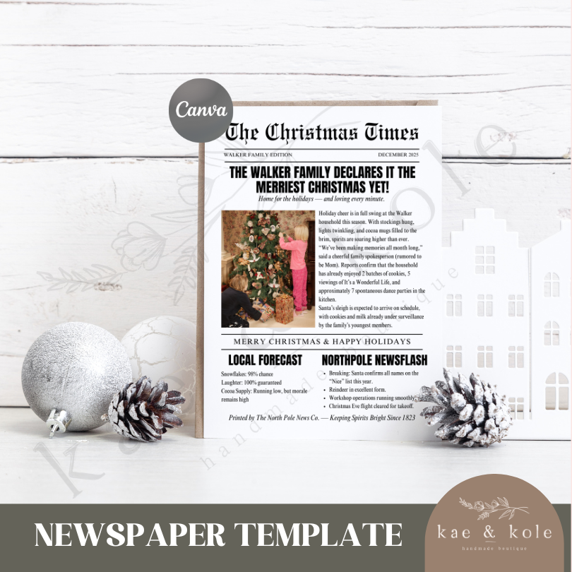 Christmas Newspaper Template – Printable 8x10 Holiday Vintage Decor