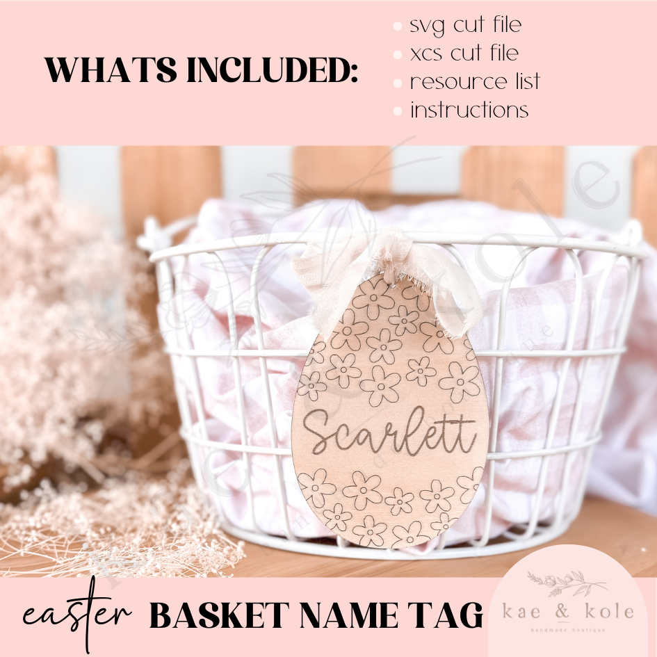 SVG Daisy Easter Tag File | Laser Engraved Cut File | Custom Wood | Floral Xtool File | Handmade | Easter Basket Decor | Kids Name | Custom