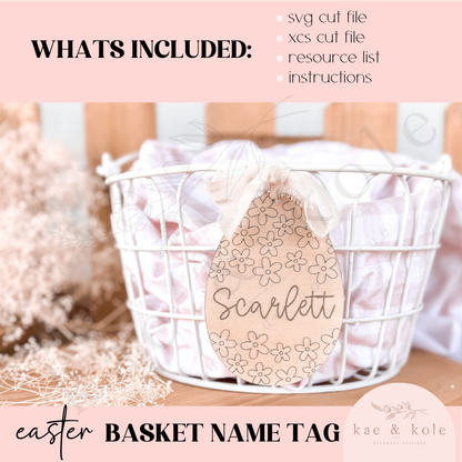 SVG Daisy Easter Tag File | Laser Engraved Cut File | Custom Wood | Floral Xtool File | Handmade | Easter Basket Decor | Kids Name | Custom