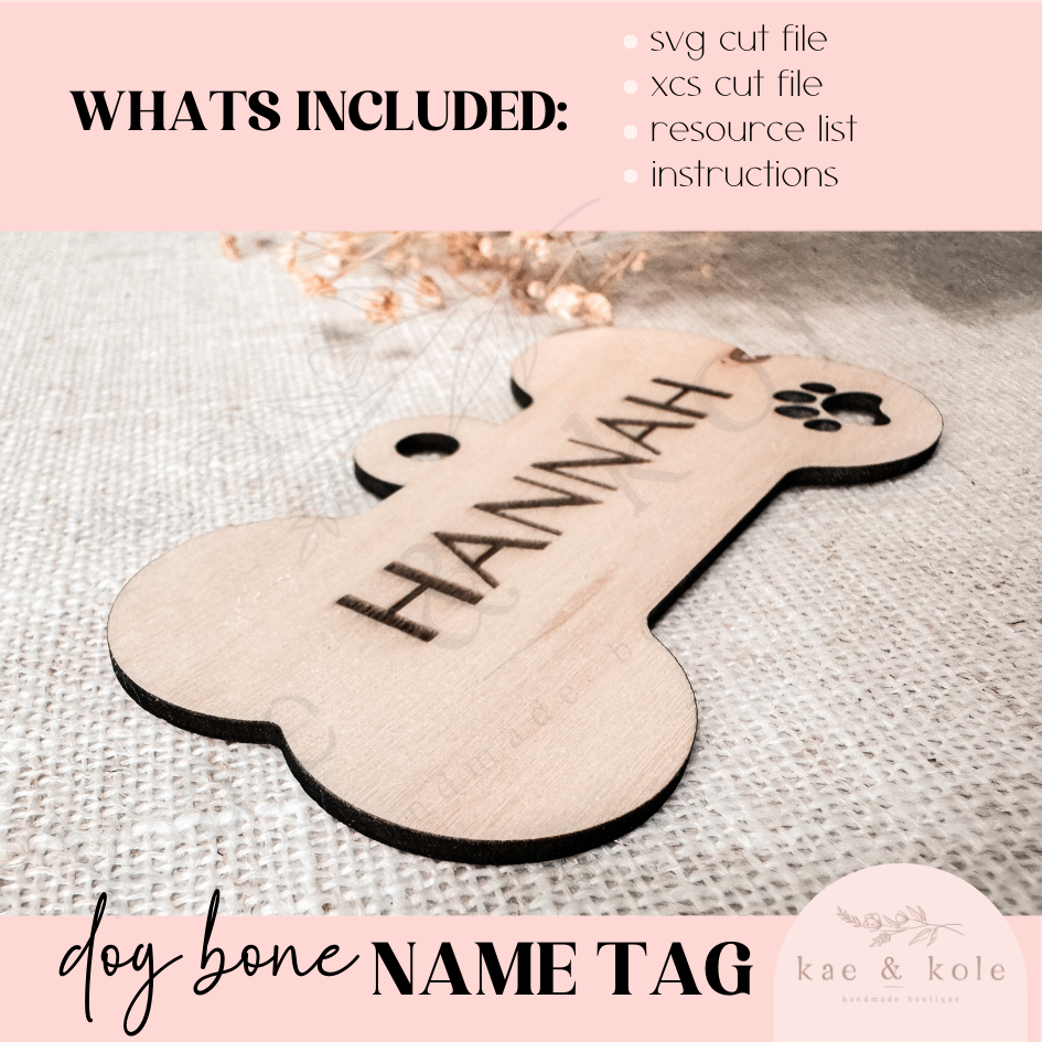 SVG Dog Bone Tag File | Laser Engraved Cut File | Custom Wood | Stocking Tag Xtool File | Handmade | Dog Bone Decor | Pet Name