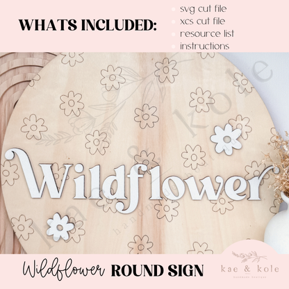 Wildflower Round Sign SVG – Laser-Cut Baby Nursery Decor File with Daisy Detail