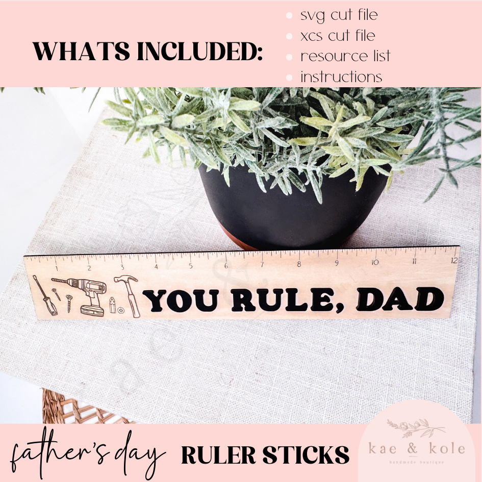SVG Dad Rulers File | 4 Laser Engraved Cut Files | Custom Wood | Fathers Day File | Handmade | Fishing | Tools | You Rule Dad Measure