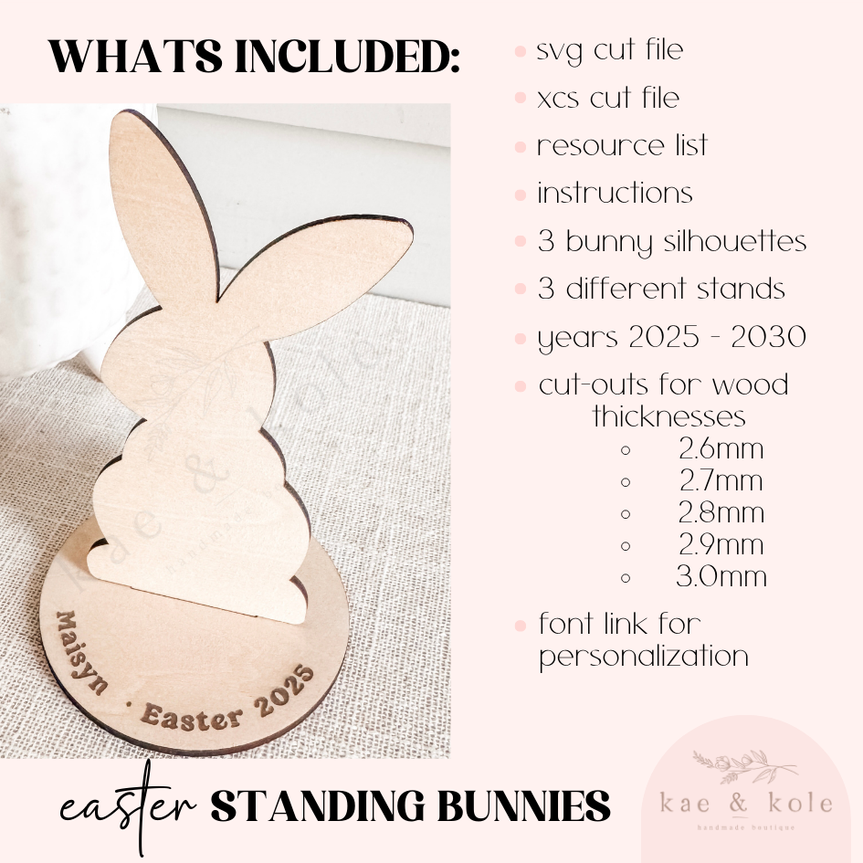 Wooden SVG Standing Bunnies Set | Easter Bunny | Kids Painting Project | Easter Bunny Decor | Easter Wooden Bunnies with Stands | Laser Cut