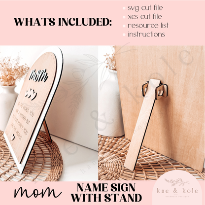 SVG Mom Arch Sign File | Laser Engraved Cut File | Stitch Wood | Shelf Decor Xtool File | Handmade | With Stand | Mothers Day Gift | Grandma