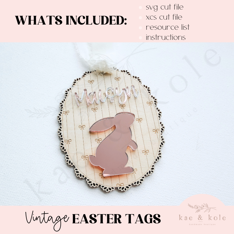 Easter Tag Keychain SVG – Laser-Cut Wood or Acrylic Vintage Bunny Design for Basket - Kae &amp; Kole