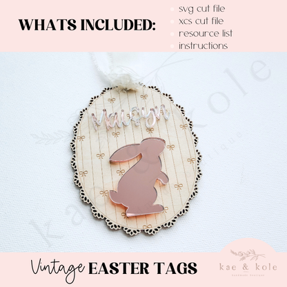 Easter Tag Keychain SVG – Laser-Cut Wood or Acrylic Vintage Bunny Design for Basket - Kae &amp; Kole