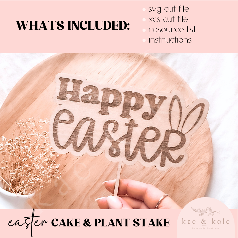 SVG Easter Cake Topper | Laser Cut File | Plant Stake Decor | Bunny Ears | Handmade Gifts | Laser Engraving | Keepsake | Wooden Easter Decor