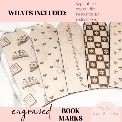 SVG Bookmark Set File | Laser Engraved Cut File | Custom Wood | Library Gift File | Handmade | Book Worm | Dainty Floral | Stocking Stuffer - Kae &amp; Kole