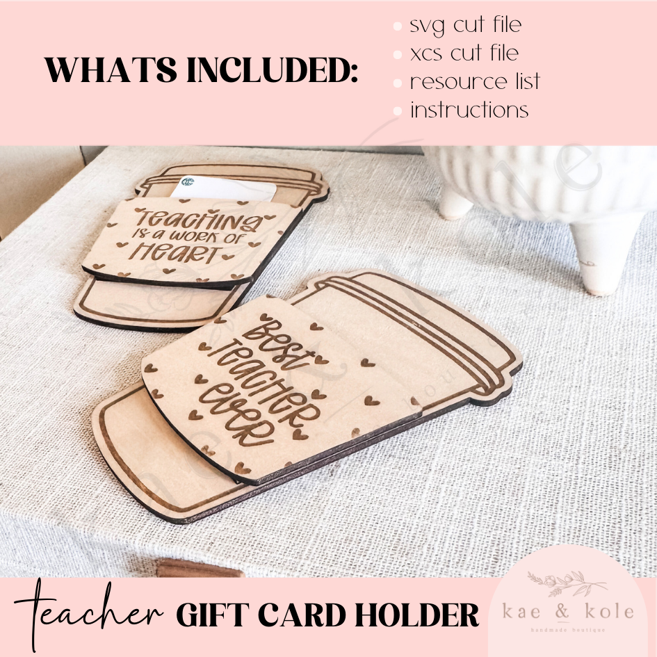 SVG Wooden Teacher Gift Card Holder | Laser Cut File | Classroom Decor | Teacher Appreciation | Handmade Gifts | Engraved Keepsake