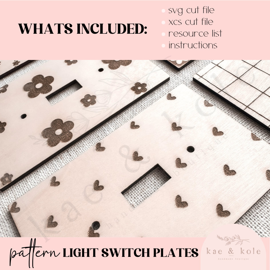 SVG Light Switch Plates File | Laser Engraved Cut File | Custom Wood | Floral Xtool File | Handmade | Room Decor | Kids Checkered | DIY